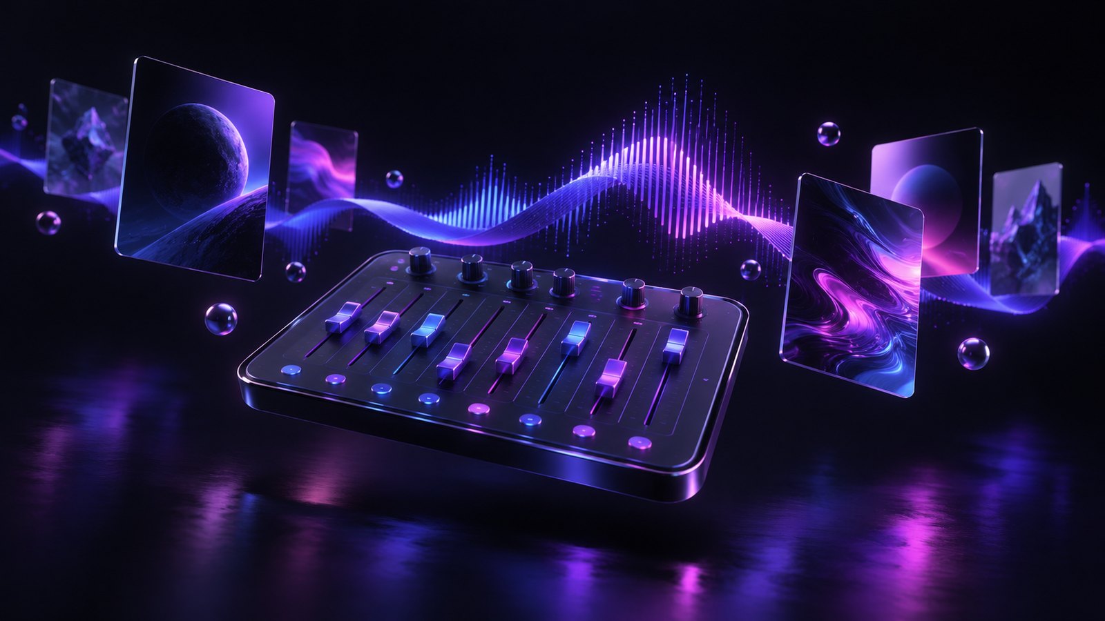 AI song studio with waveforms and mix controls